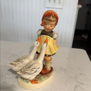 Goebel Girl with Geese Sculpture - Red and Yellow